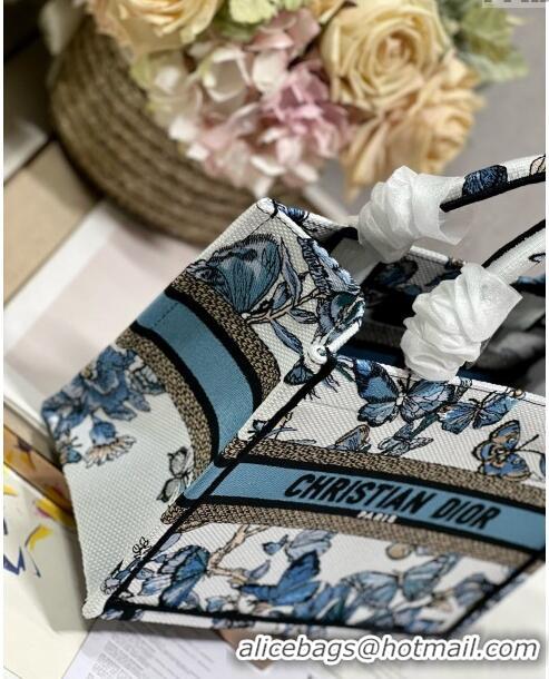 Fashion Dior Small Book Tote Bag in White and Pastel Midnight Blue Toile de Jouy Mexico Embroidery CD2928 2023