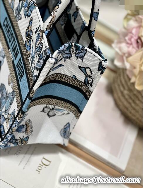 Fashion Dior Small Book Tote Bag in White and Pastel Midnight Blue Toile de Jouy Mexico Embroidery CD2928 2023