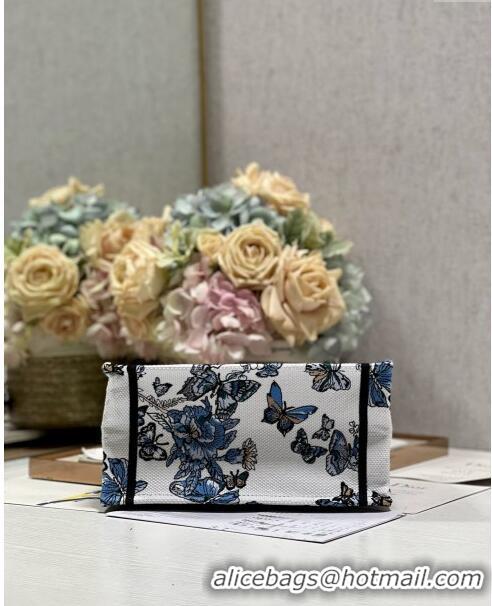 Fashion Dior Small Book Tote Bag in White and Pastel Midnight Blue Toile de Jouy Mexico Embroidery CD2928 2023