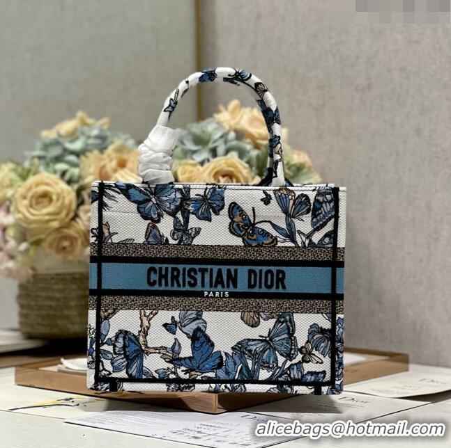 Fashion Dior Small Book Tote Bag in White and Pastel Midnight Blue Toile de Jouy Mexico Embroidery CD2928 2023