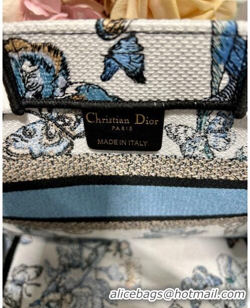 Fashion Dior Small Book Tote Bag in White and Pastel Midnight Blue Toile de Jouy Mexico Embroidery CD2928 2023