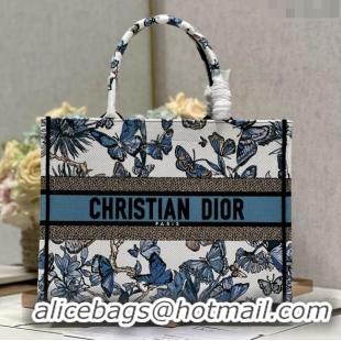 Promotional Dior Medium Book Tote Bag in White and Pastel Midnight Blue Toile de Jouy Mexico Embroidery CD2928M 2023