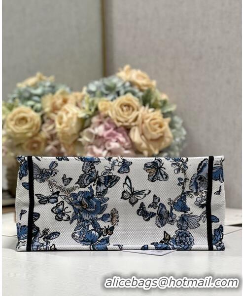 Promotional Dior Medium Book Tote Bag in White and Pastel Midnight Blue Toile de Jouy Mexico Embroidery CD2928M 2023