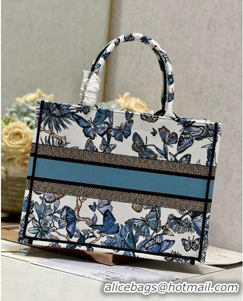 Promotional Dior Medium Book Tote Bag in White and Pastel Midnight Blue Toile de Jouy Mexico Embroidery CD2928M 2023