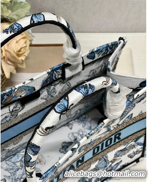 Promotional Dior Medium Book Tote Bag in White and Pastel Midnight Blue Toile de Jouy Mexico Embroidery CD2928M 2023