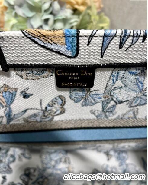 Top Grade Dior Large Book Tote Bag in White and Pastel Midnight Blue Toile de Jouy Mexico Embroidery CD2928L 2023