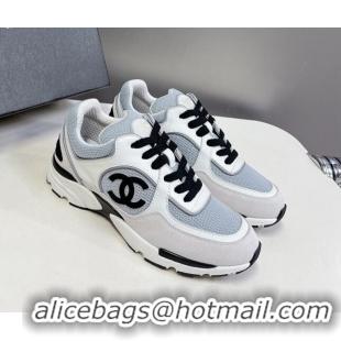 Popular Style Chanel Mesh, Calfskin & Suede Sneakers with Side CC Light Grey 323067