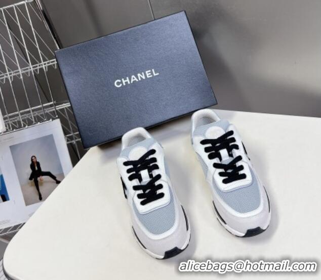 Popular Style Chanel Mesh, Calfskin & Suede Sneakers with Side CC Light Grey 323067