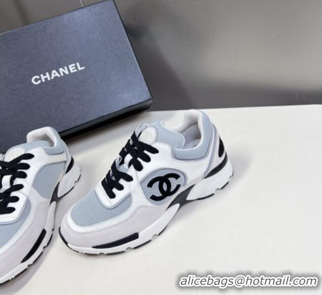 Popular Style Chanel Mesh, Calfskin & Suede Sneakers with Side CC Light Grey 323067