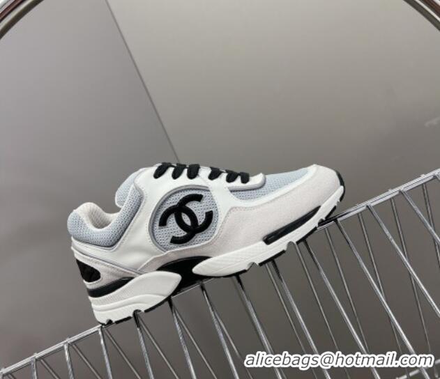 Popular Style Chanel Mesh, Calfskin & Suede Sneakers with Side CC Light Grey 323067