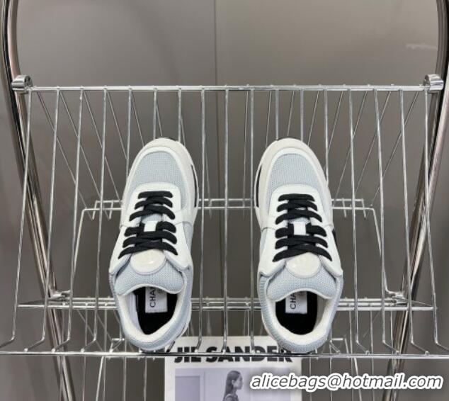 Popular Style Chanel Mesh, Calfskin & Suede Sneakers with Side CC Light Grey 323067