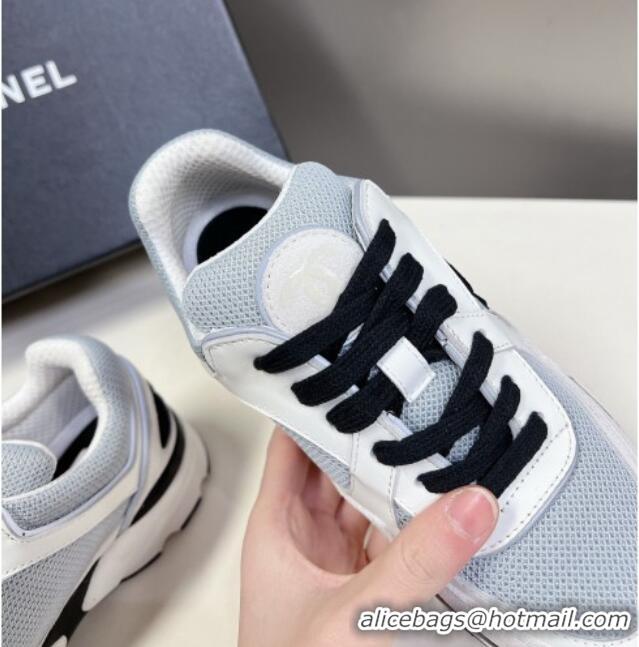 Popular Style Chanel Mesh, Calfskin & Suede Sneakers with Side CC Light Grey 323067