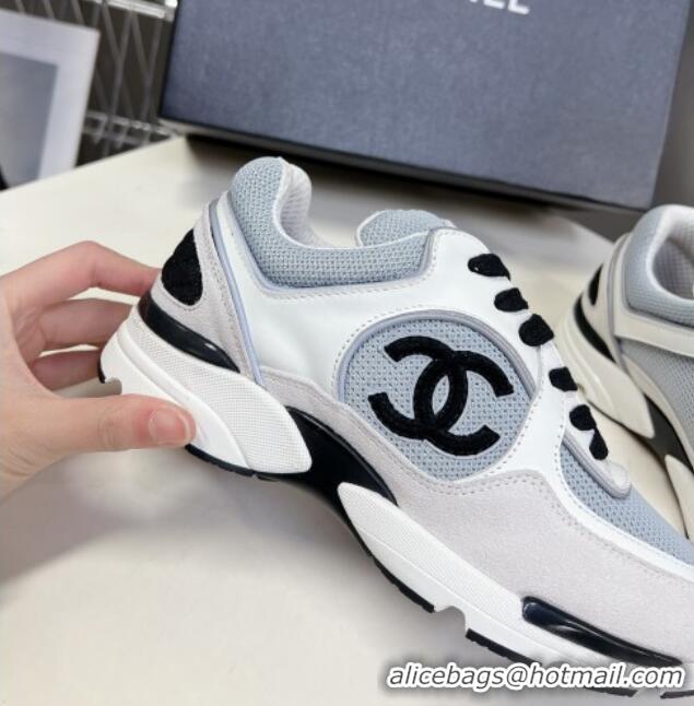 Popular Style Chanel Mesh, Calfskin & Suede Sneakers with Side CC Light Grey 323067