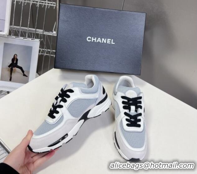 Popular Style Chanel Mesh, Calfskin & Suede Sneakers with Side CC Light Grey 323067