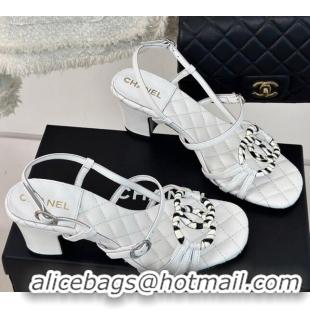 Good Looking Chanel Calfskin Heel Sandals 6cm with CC Charm White 323069