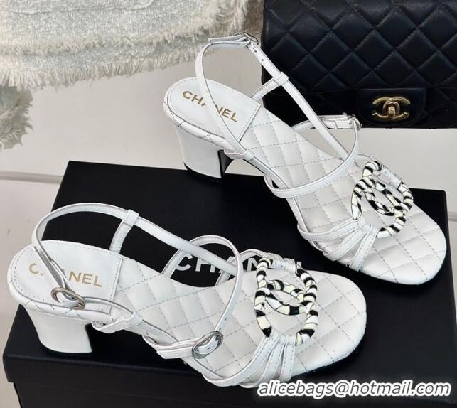 Good Looking Chanel Calfskin Heel Sandals 6cm with CC Charm White 323069