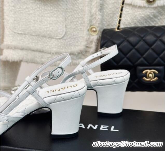 Good Looking Chanel Calfskin Heel Sandals 6cm with CC Charm White 323069