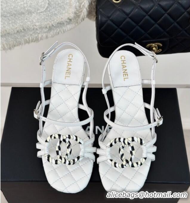 Good Looking Chanel Calfskin Heel Sandals 6cm with CC Charm White 323069