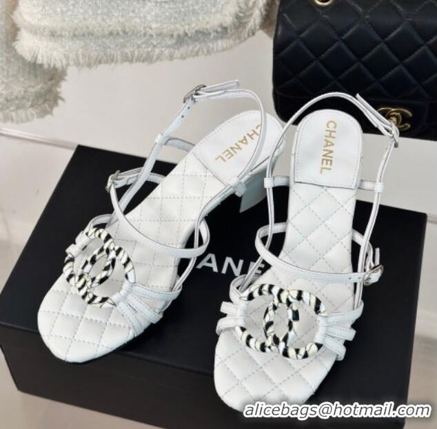 Good Looking Chanel Calfskin Heel Sandals 6cm with CC Charm White 323069