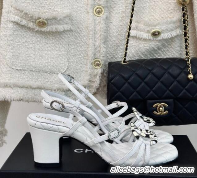 Good Looking Chanel Calfskin Heel Sandals 6cm with CC Charm White 323069