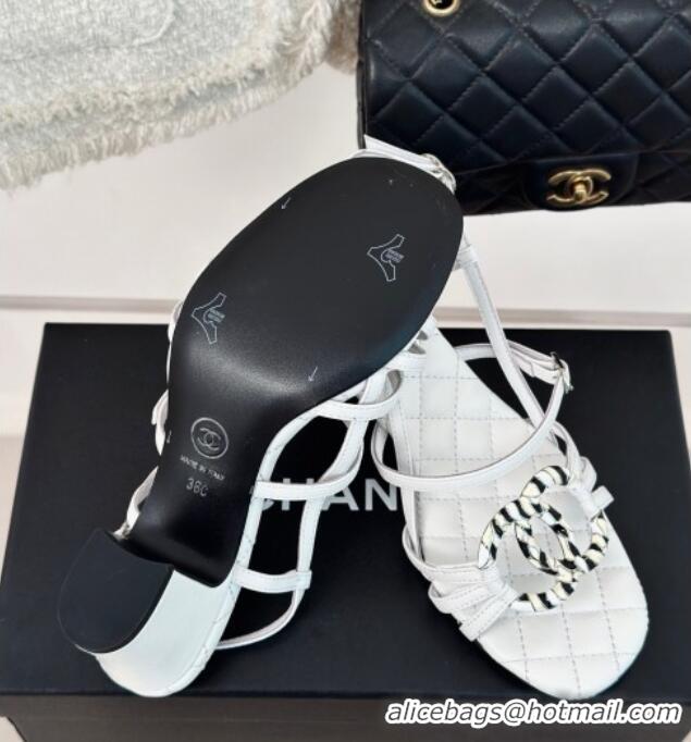 Good Looking Chanel Calfskin Heel Sandals 6cm with CC Charm White 323069