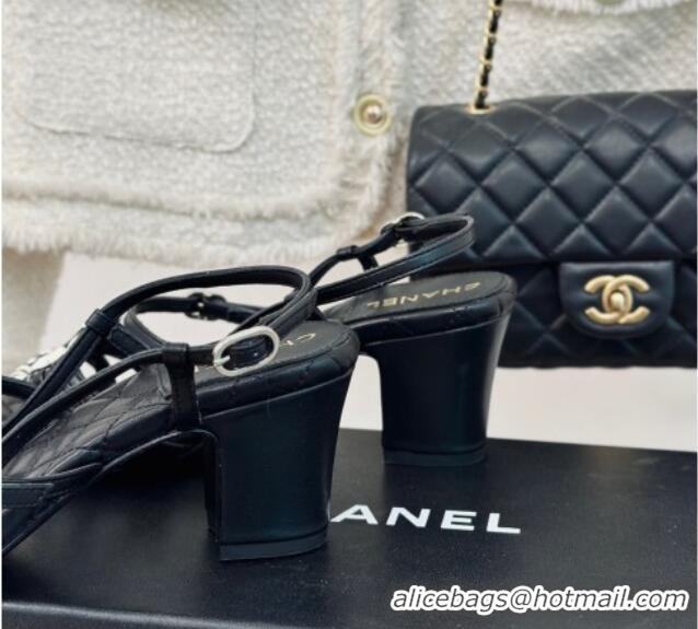 Grade Quality Chanel Calfskin Heel Sandals 6cm with CC Charm Black 323070