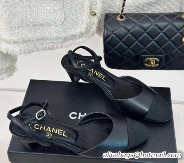 Good Product Chanel Calfskin & Grosgrain Slingback Pumps 4.5cm G45370 Black 323072