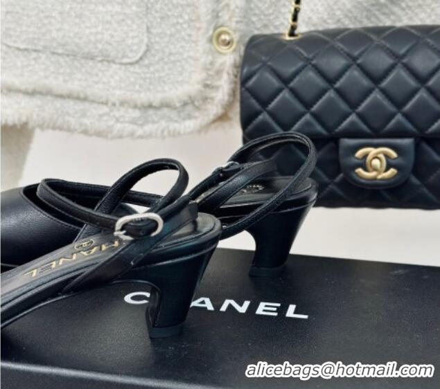 Good Product Chanel Calfskin & Grosgrain Slingback Pumps 4.5cm G45370 Black 323072