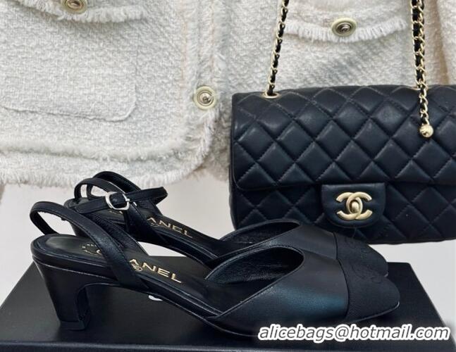 Good Product Chanel Calfskin & Grosgrain Slingback Pumps 4.5cm G45370 Black 323072