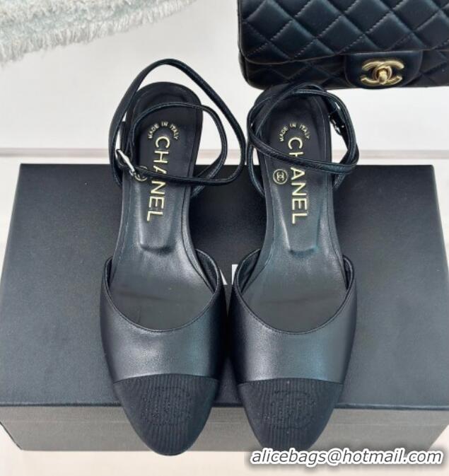 Good Product Chanel Calfskin & Grosgrain Slingback Pumps 4.5cm G45370 Black 323072