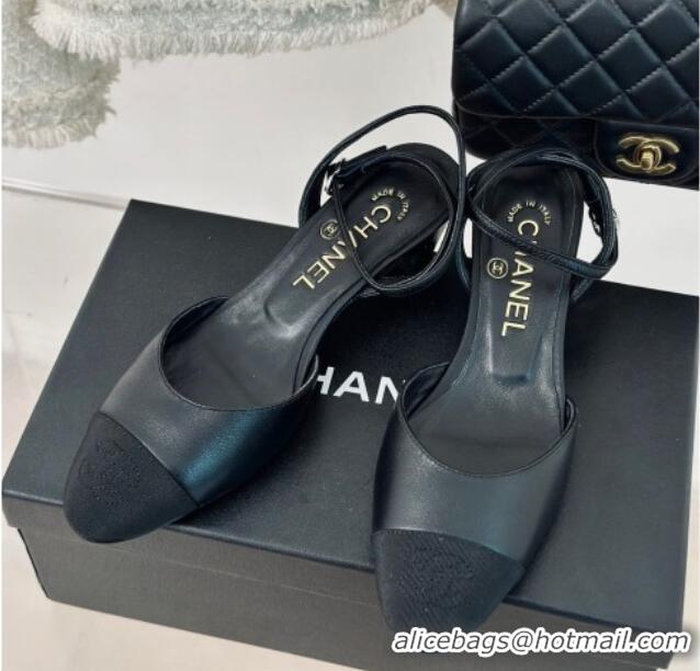 Good Product Chanel Calfskin & Grosgrain Slingback Pumps 4.5cm G45370 Black 323072