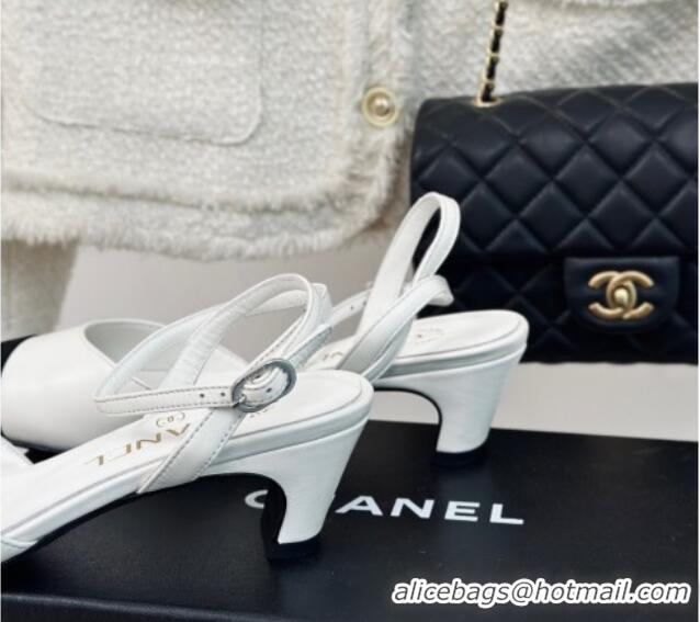 Best Product Chanel Calfskin & Grosgrain Slingback Pumps 4.5cm G45370 White 323074