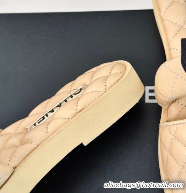 Best Grade Chanel Lambskin Flat Slide Sandals with Bow Beige 323075