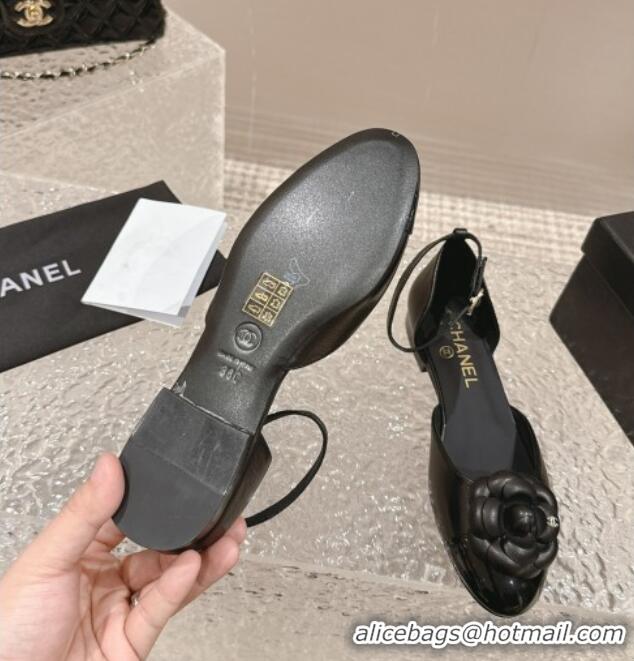 Low Price Chanel Camellia Bloom Lambskin Mary Janes Flat Black 323078