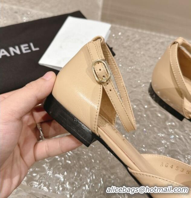 Pretty Style Chanel Camellia Bloom Lambskin Mary Janes Flat Beige 323079