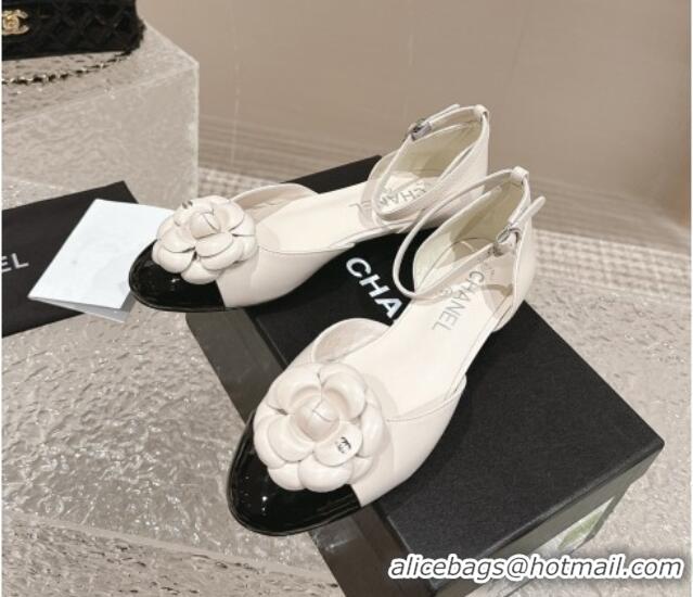 Best Product Chanel Camellia Bloom Lambskin Mary Janes Flat White 323080