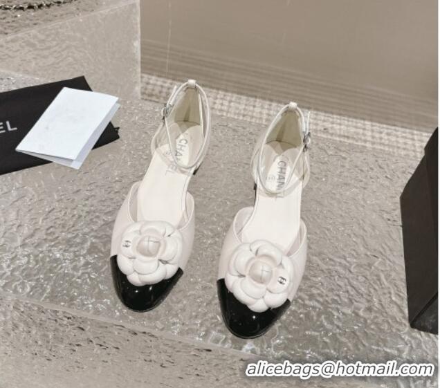 Best Product Chanel Camellia Bloom Lambskin Mary Janes Flat White 323080