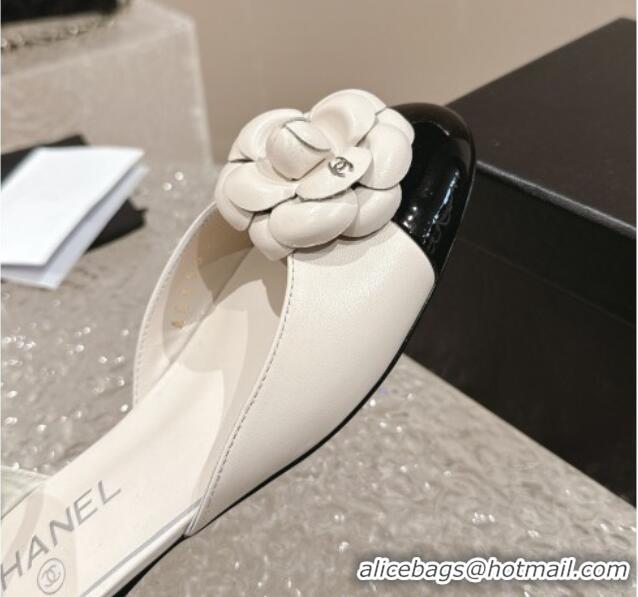 Best Product Chanel Camellia Bloom Lambskin Mary Janes Flat White 323080