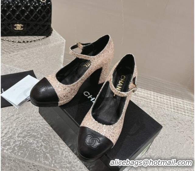 Buy Discount Chanel Glitters Mary Janes Platform Pumps Gold 323081