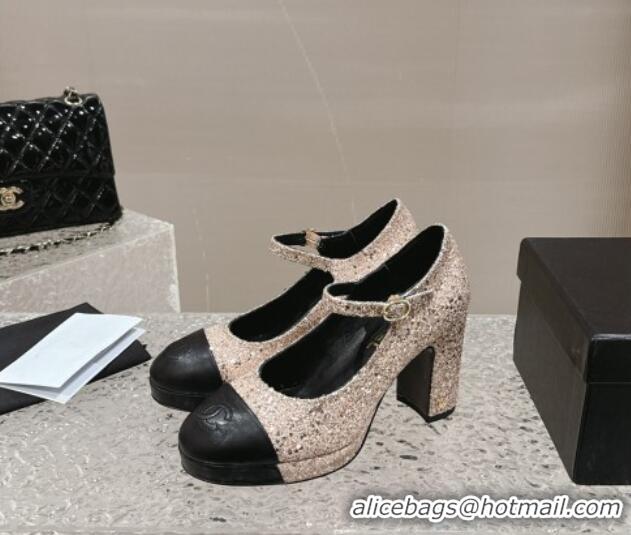 Buy Discount Chanel Glitters Mary Janes Platform Pumps Gold 323081