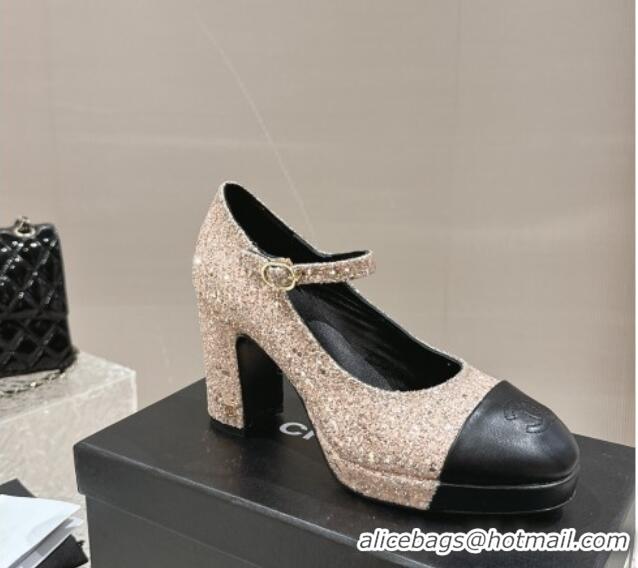 Buy Discount Chanel Glitters Mary Janes Platform Pumps Gold 323081