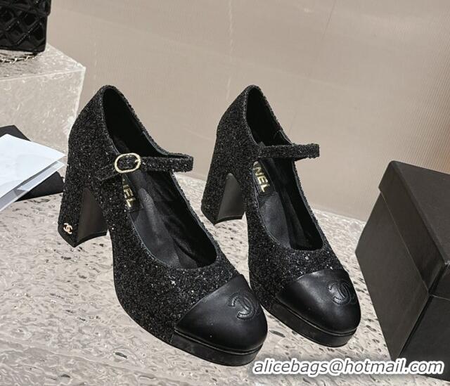 Best Price Chanel Glitters Mary Janes Platform Pumps Black 323082