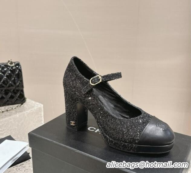 Best Price Chanel Glitters Mary Janes Platform Pumps Black 323082