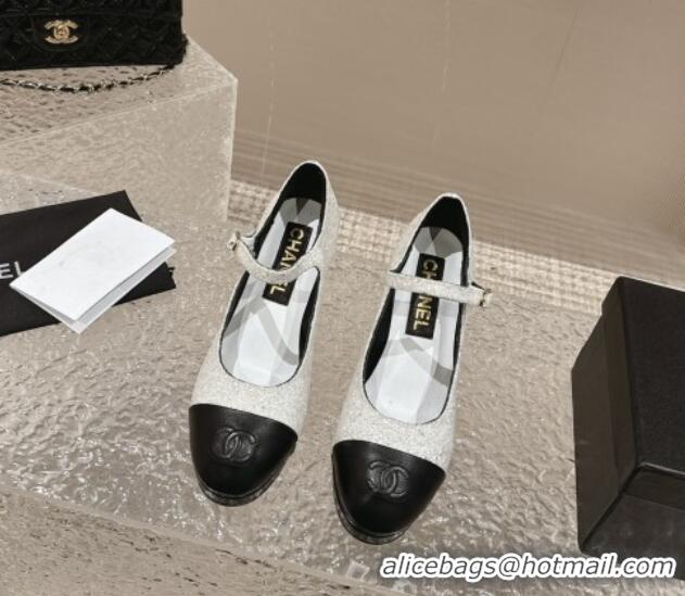 Good Quality Chanel Glitters Mary Janes Platform Pumps Silver 323083