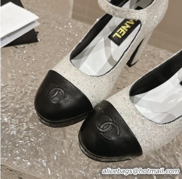 Good Quality Chanel Glitters Mary Janes Platform Pumps Silver 323083