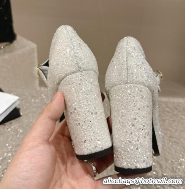 Good Quality Chanel Glitters Mary Janes Platform Pumps Silver 323083