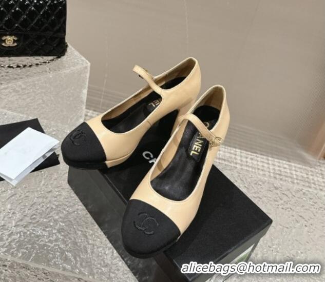 Grade Quality Chanel Lambskin Mary Janes Platform Pumps Beige 323084