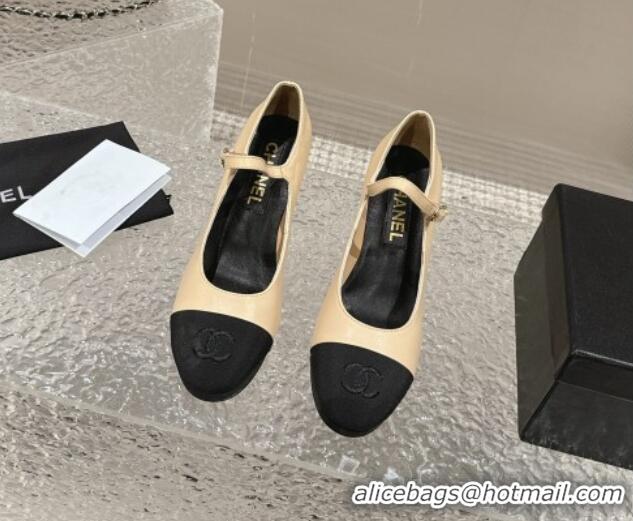 Grade Quality Chanel Lambskin Mary Janes Platform Pumps Beige 323084