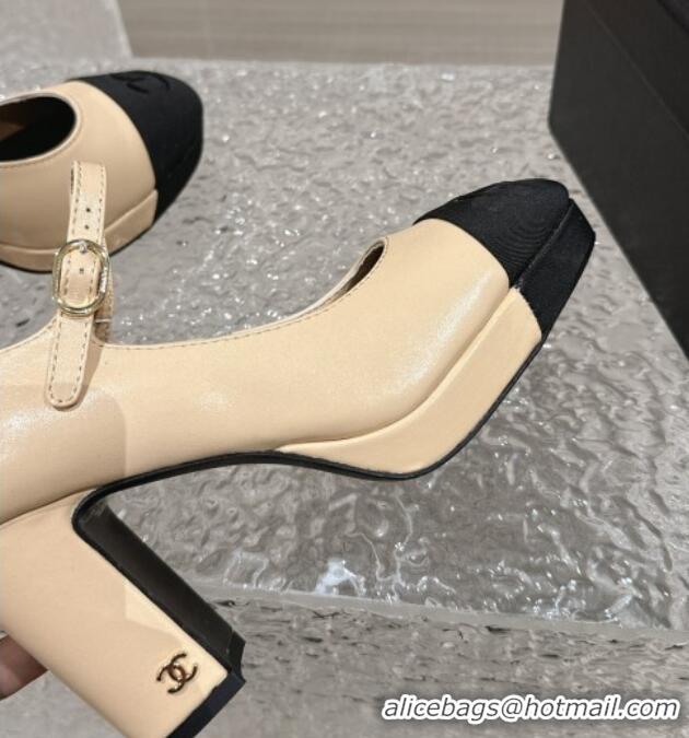 Grade Quality Chanel Lambskin Mary Janes Platform Pumps Beige 323084