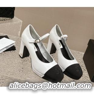 Top Grade Chanel Lambskin Mary Janes Platform Pumps White 323085